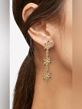 Gold 2” Multicolor Snowflake Drop Earrings - Women Jewelry